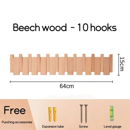 Zwarte Wandkapstok van Massief Hout met Kapstokhaken – Stijlvolle Kledinghaak voor Entree 14