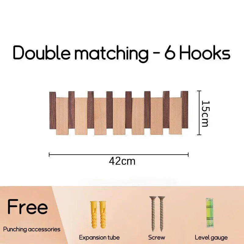 Zwarte Wandkapstok van Massief Hout met Kapstokhaken – Stijlvolle Kledinghaak voor Entree 16