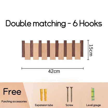 Zwarte Wandkapstok van Massief Hout met Kapstokhaken – Stijlvolle Kledinghaak voor Entree 16