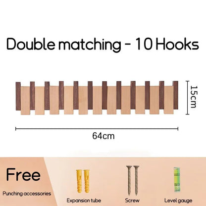 Zwarte Wandkapstok van Massief Hout met Kapstokhaken – Stijlvolle Kledinghaak voor Entree 7