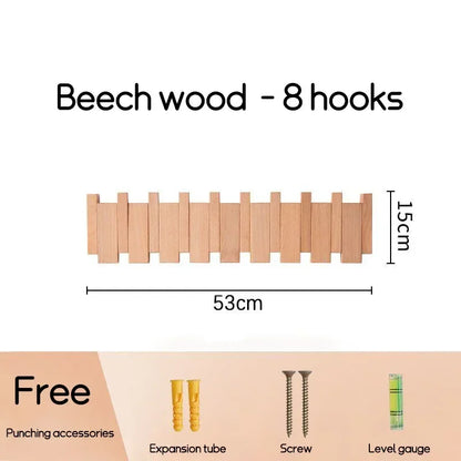 Zwarte Wandkapstok van Massief Hout met Kapstokhaken – Stijlvolle Kledinghaak voor Entree 8