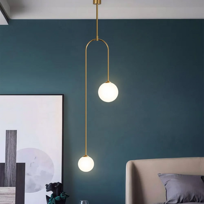 Moderne U-Vormige Hanglamp met 2 Glazen Bol Lampenkappen voor Woonkamer en Slaapkamer - Stijlvolle Verlichting voor Eettafel