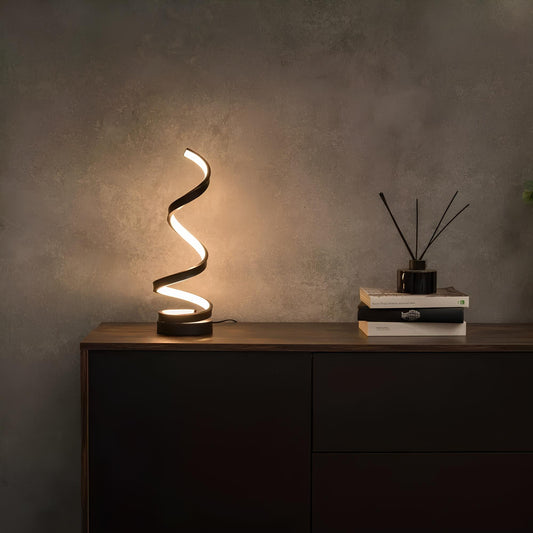 Oplaadbare Tafellamp met Dimbare Verlichting en Drie Lichtkleuren – Modern Spiraalontwerp voor Thuis en Kantoor