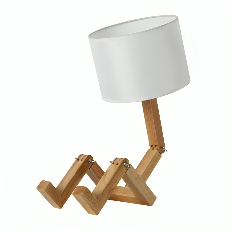 Scandinavische Tafellamp met Boekenplank en Verstelbare Verlichting – Wit en Houtkleur, 44 cm Hoog