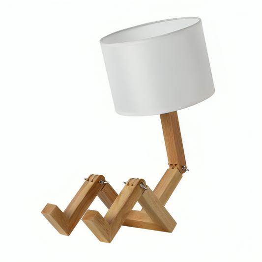Scandinavische Tafellamp met Boekenplank en Verstelbare Verlichting – Wit en Houtkleur, 44 cm Hoog