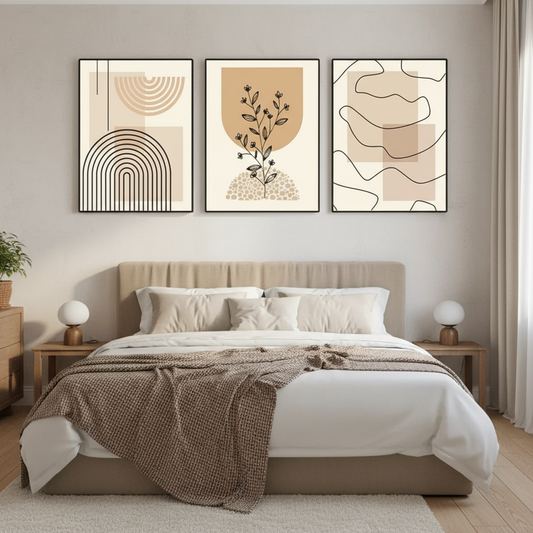 Set van 3 Moderne Posters zonder Lijst – Beige Wanddecoratie 30x40, 40x50 en 50x70 cm voor Woonkamer en Slaapkamer