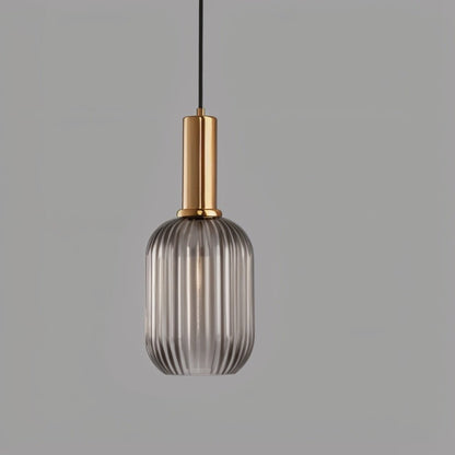 Variant image for Vetreria Hanglamp met Geribbelde Glazen Kap en Verguld Messing Accent – Elegante Woonkamer of Eetkamer Lamp-4