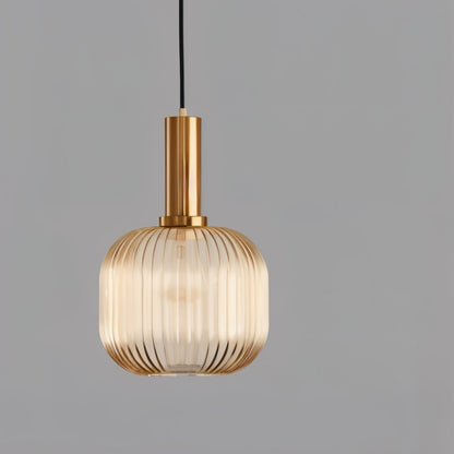 Variant image for Vetreria Hanglamp met Geribbelde Glazen Kap en Verguld Messing Accent – Elegante Woonkamer of Eetkamer Lamp-5