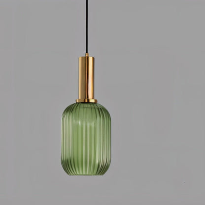 Variant image for Vetreria Hanglamp met Geribbelde Glazen Kap en Verguld Messing Accent – Elegante Woonkamer of Eetkamer Lamp-2